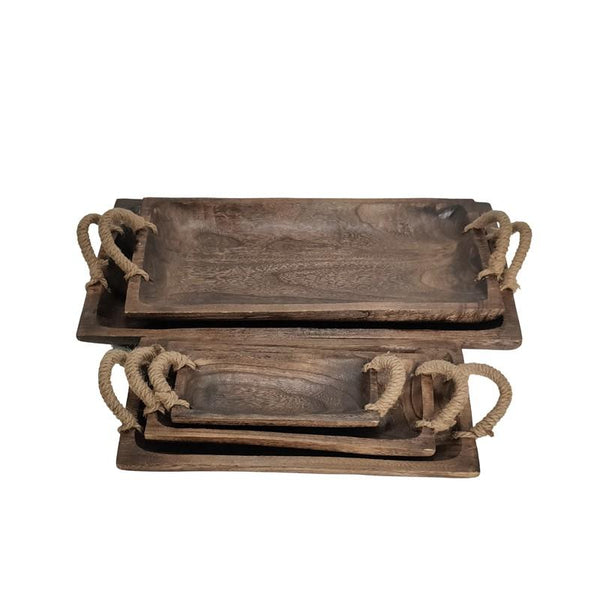 Set Assorted Rectangular Wooden Serving Trays & Bowls