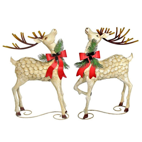 Set of 2 Iron Christmas Reindeer with Antlers 31.5" Tall Medium