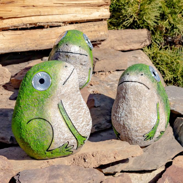 Set of 3 Solar Rock Frogs with Light up Eyes