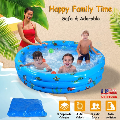 Inflatable Swimming Pool Blow Up Family Pool For 3 Kids Swim Ball Backyard Mini Pool