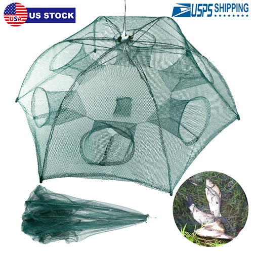 Fishing Trap Mesh Net Portable Bait Trap Shrimp Minnow Crab Crayfish 6 Sides Trap