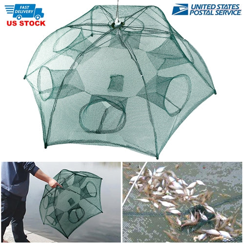 Fishing Trap Mesh Net Portable Bait Trap Shrimp Minnow Crab Crayfish 6 Sides Trap