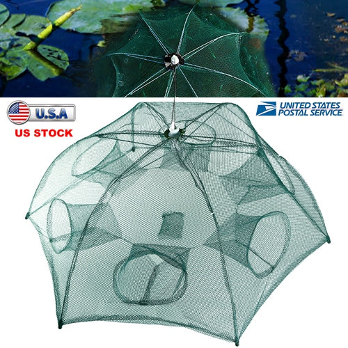 Fishing Trap Mesh Net Portable Bait Trap Shrimp Minnow Crab Crayfish 6 Sides Trap