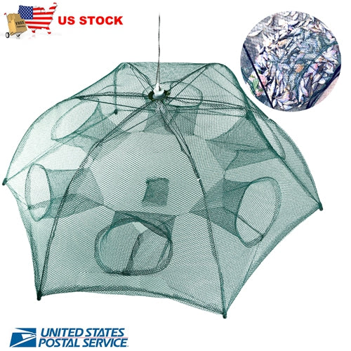 Fishing Trap Mesh Net Portable Bait Trap Shrimp Minnow Crab Crayfish 6 Sides Trap