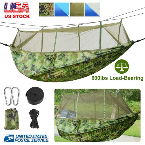 2 Person Hammock w/ Mosquito Net Outdoor Camping Portable Nylon Swing Hanging Bed