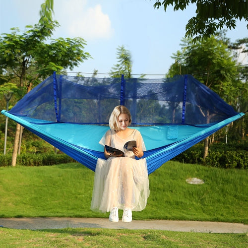 2 Person Hammock w/ Mosquito Net Outdoor Camping Portable Nylon Swing Hanging Bed