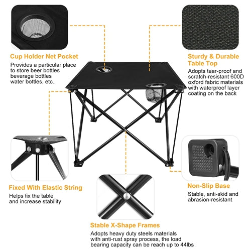 Foldable Travel Camping Table Portable Table Lightweight with Cup Holder & Carrying Bag