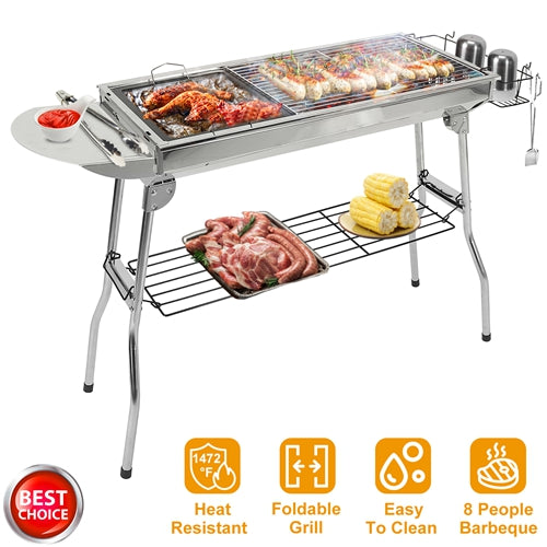 Foldable BBQ Grill Portable Charcoal Barbeque Stainless Steel