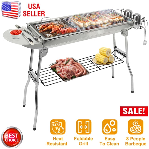 Foldable BBQ Grill Portable Charcoal Barbeque Stainless Steel