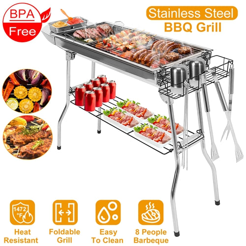 Foldable BBQ Grill Portable Charcoal Barbeque Stainless Steel