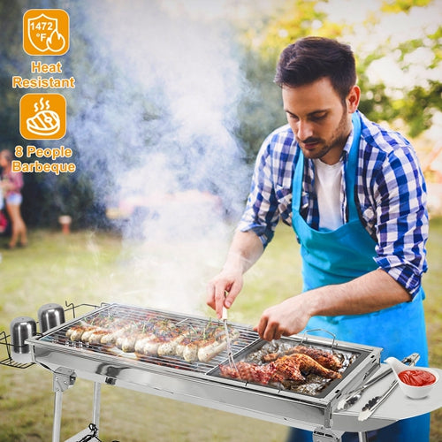 Foldable BBQ Grill Portable Charcoal Barbeque Stainless Steel