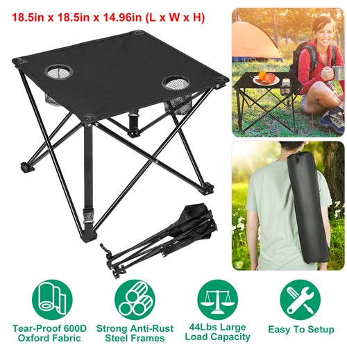 Foldable Camping Table Portable Lightweight Travel Mini Table Cup Holders & Carrying Bag