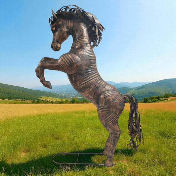 9.25ft. Tall Large Rearing Stallion Horse Iron Garden Statue "Star"