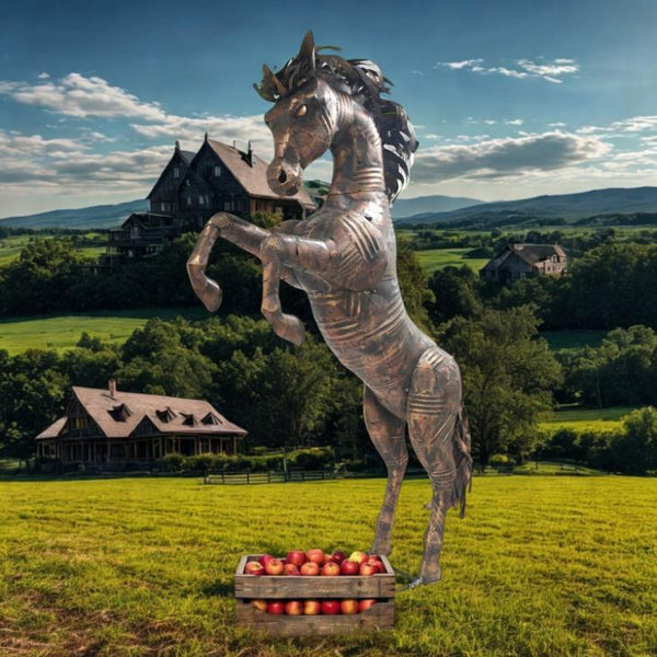 9.25ft. Tall Large Rearing Stallion Horse Iron Garden Statue "Star"