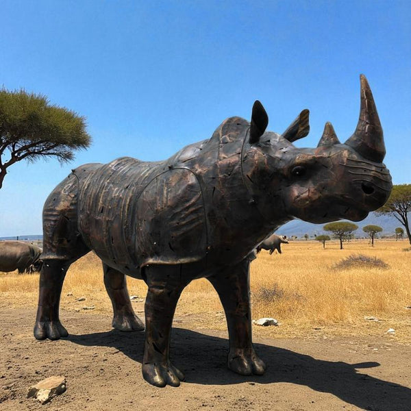 57.5" Tall Large Rhinocerous Iron Garden Statue "Rumble"