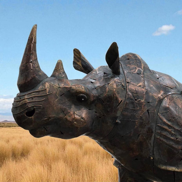 57.5" Tall Large Rhinocerous Iron Garden Statue "Rumble"
