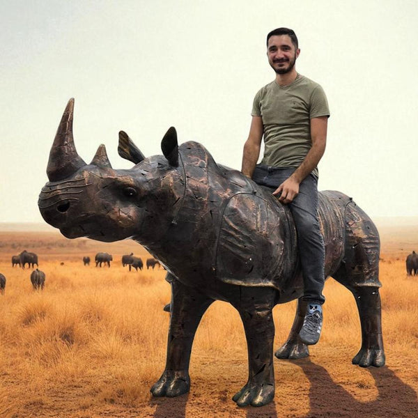 57.5" Tall Large Rhinocerous Iron Garden Statue "Rumble"