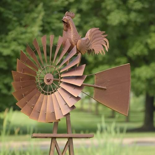 8ft. Tall Large Iron Windmill Stand with Rooster "Oscar"