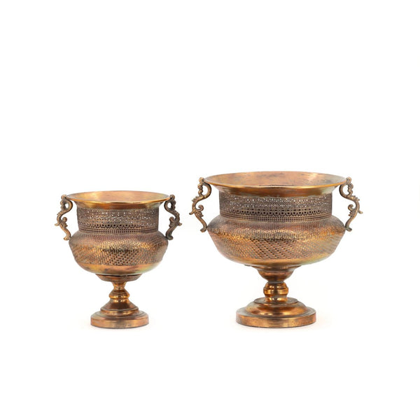 Set of 2 Frosted Gold Metal Urns "Juventas"