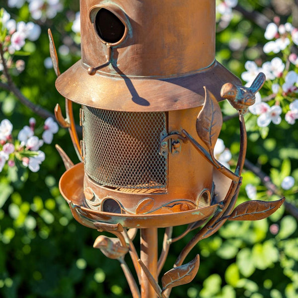 Metal Birdhouse & Feeder on Ground Stake "Haven"