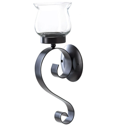 Iron Scroll Wall Candle Sconce | Fluted Glass Cup