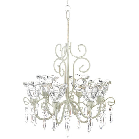 Distressed Ivory Six-Candle Chandelier | Ivory, Crystals