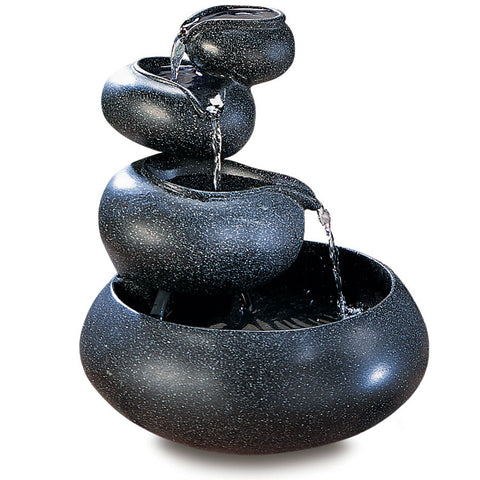 Four-Level Bowl Fountain | Black Granite Look