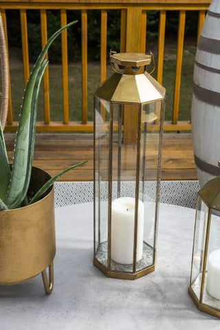Harrington Lanterns Gold Metal Tall Glass Candle Decorations