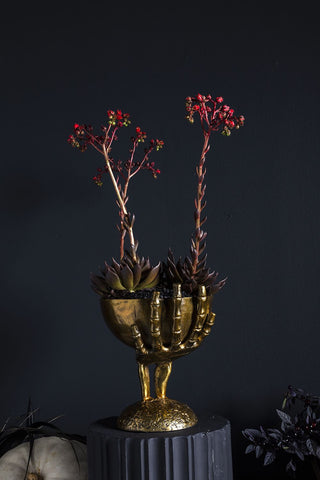 Malevolent Decorative Bowl Creepy Skull Hand Metal Stand