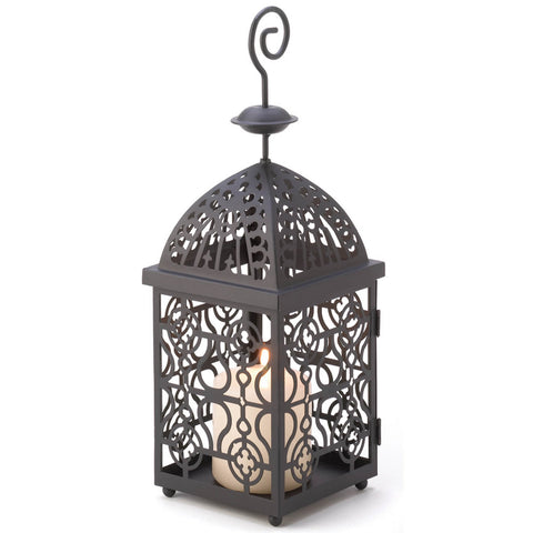 Swirled Iron Birdcage Candle Lantern - 14 inches | Matte Black