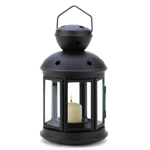 Round Black Star Cut-Out Candle Lantern | Votive Iron Glass Panels