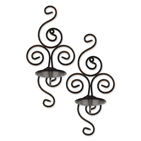Swirls of Metal Wall Sconce Pair | Iron Candle Platforms