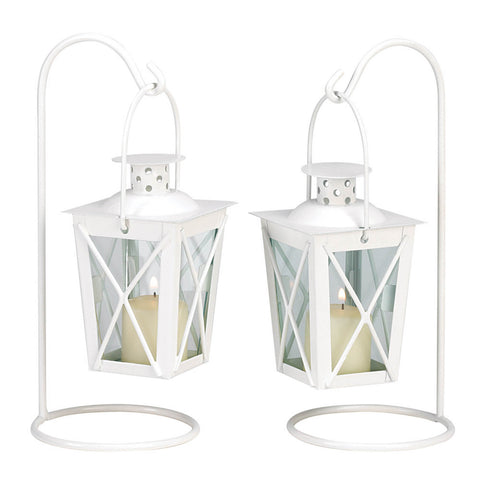 Mini Railroad-Style Candle Lantern Pair | Hanging on Stands