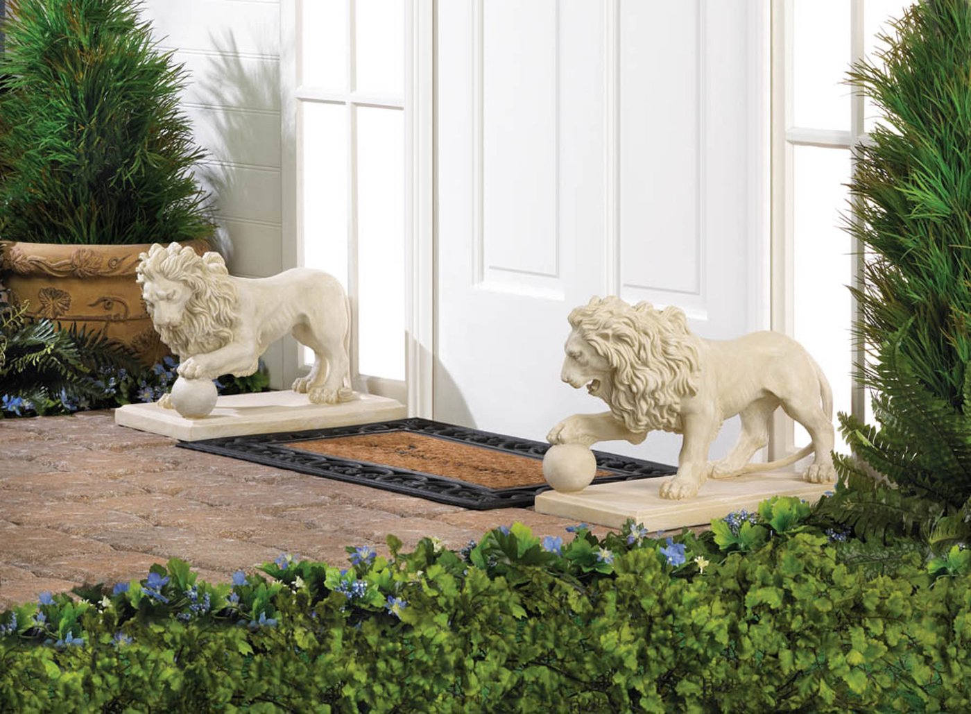 Regal Lion Garden Statue Set Door Entry Patio Lion Pair Statues YardEpic