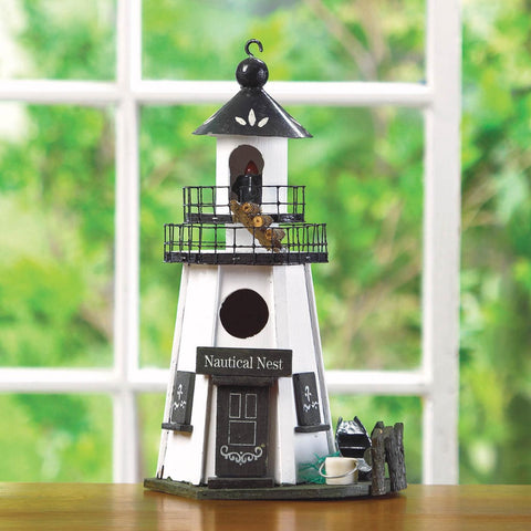 Nautical Nest Wood Lighthouse Bird House | Sea Boat Ocean Theme Decor