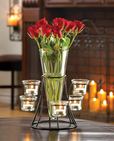 Glass Vase Glass for Flowers with Candle Holders Centerpiece