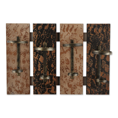 Four-Bottle Rustic Wood Metal Wall-Mounted Wine Rack | Upside-down