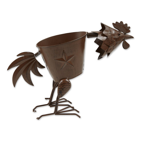 Metal Rooster Planter Pot Sculpture | Brown Iron