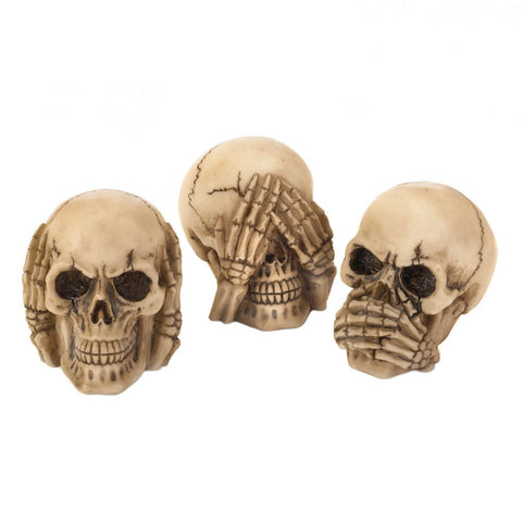 See, Hear, Speak No Evil Skull Figurine Set Halloween Decor