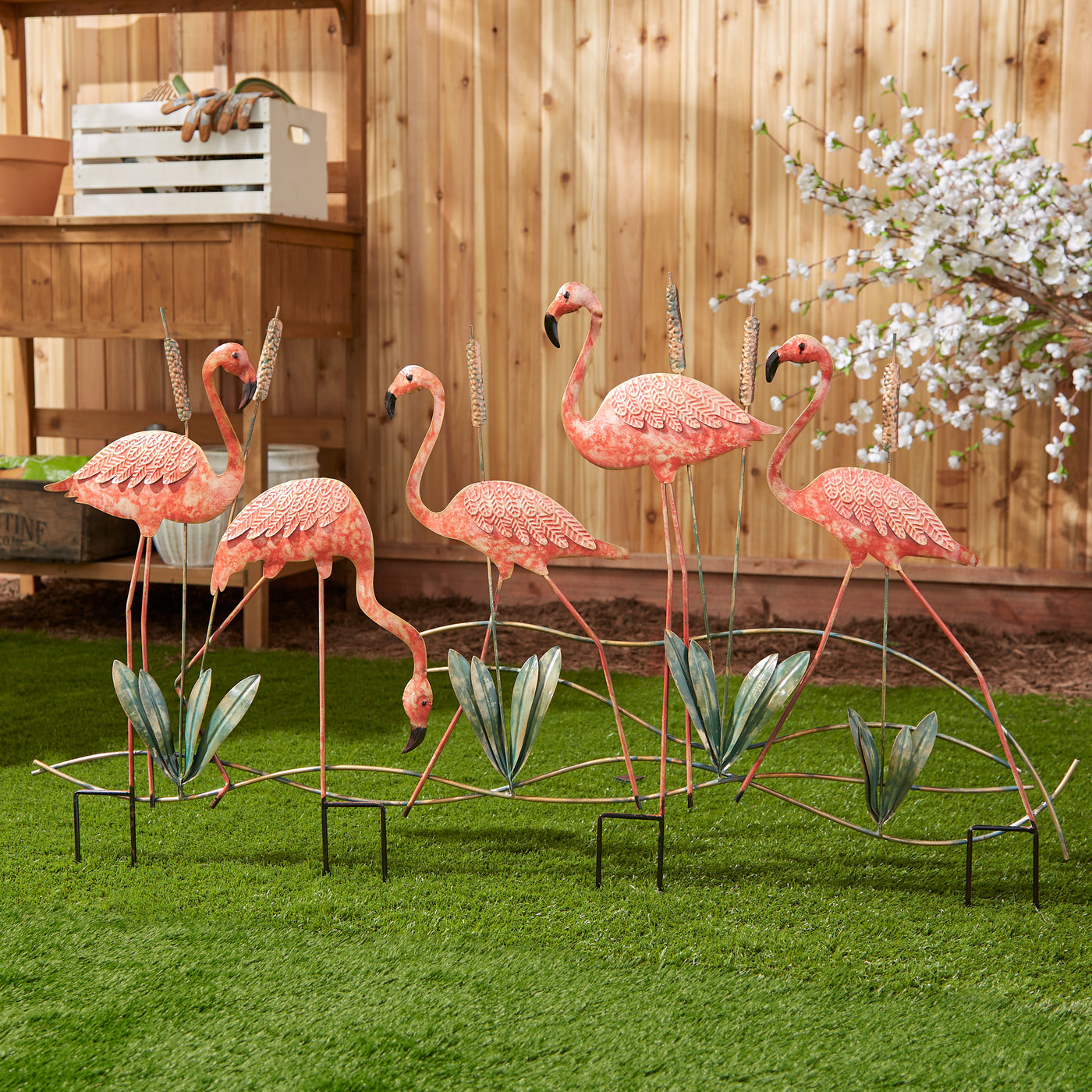 Metal Garden Stakes Twirling Spinner Flock of Flamingos YardEpic