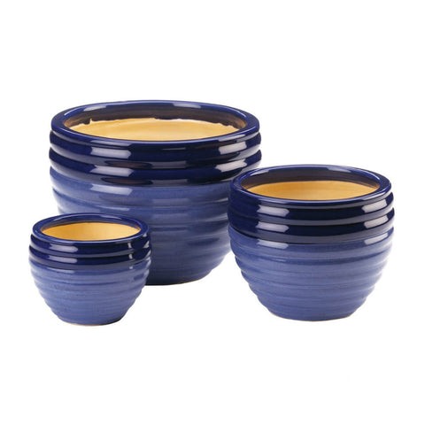 Two-Tone Blue Ceramic Planter Pot Set | 3 Sizes Included