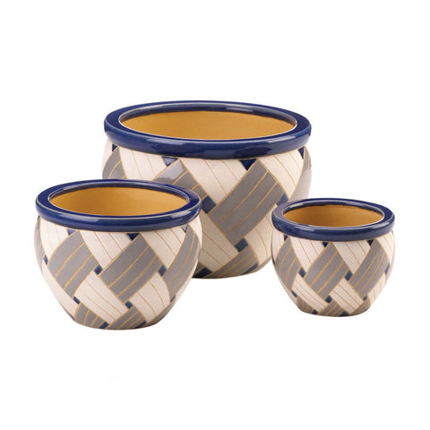 Blue Woven Design Ceramic Planter Set | 3 Sizes Included