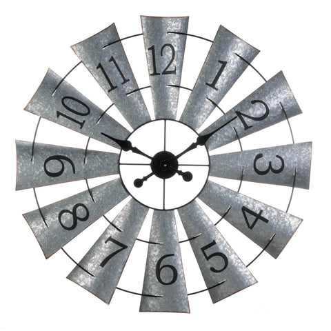 Large Wall Clock Galvanized Metal Windmill | Industrial Farmhouse Style