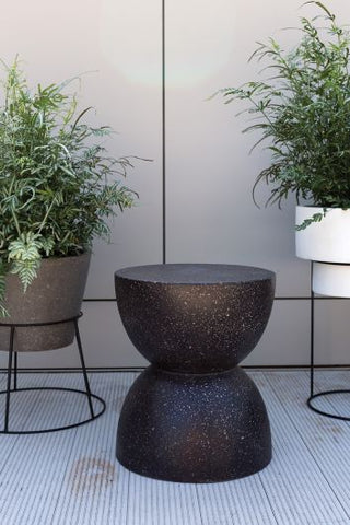 Kane Stool Black Natural Stone Water Safe Outdoor End Table Plant Stand
