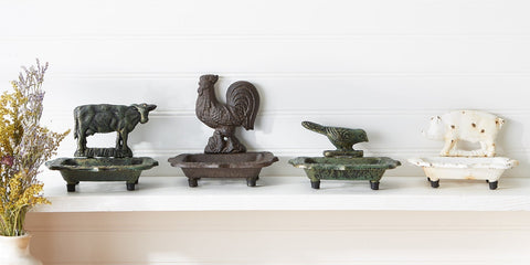 Cast Iron Soap Dish Holders | Rooster Cow Pig Bird