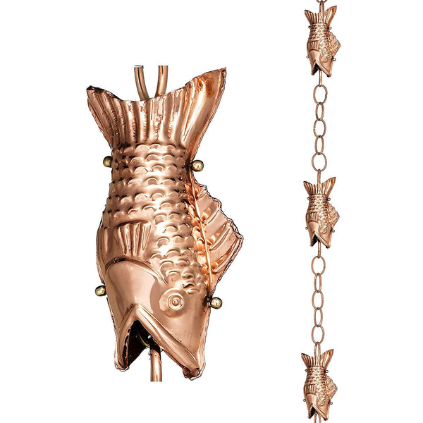 Fish Roe Pattern Chain Pure Polished Copper 8.5 Foot Rain Chain with 4 Fish – YardEpic