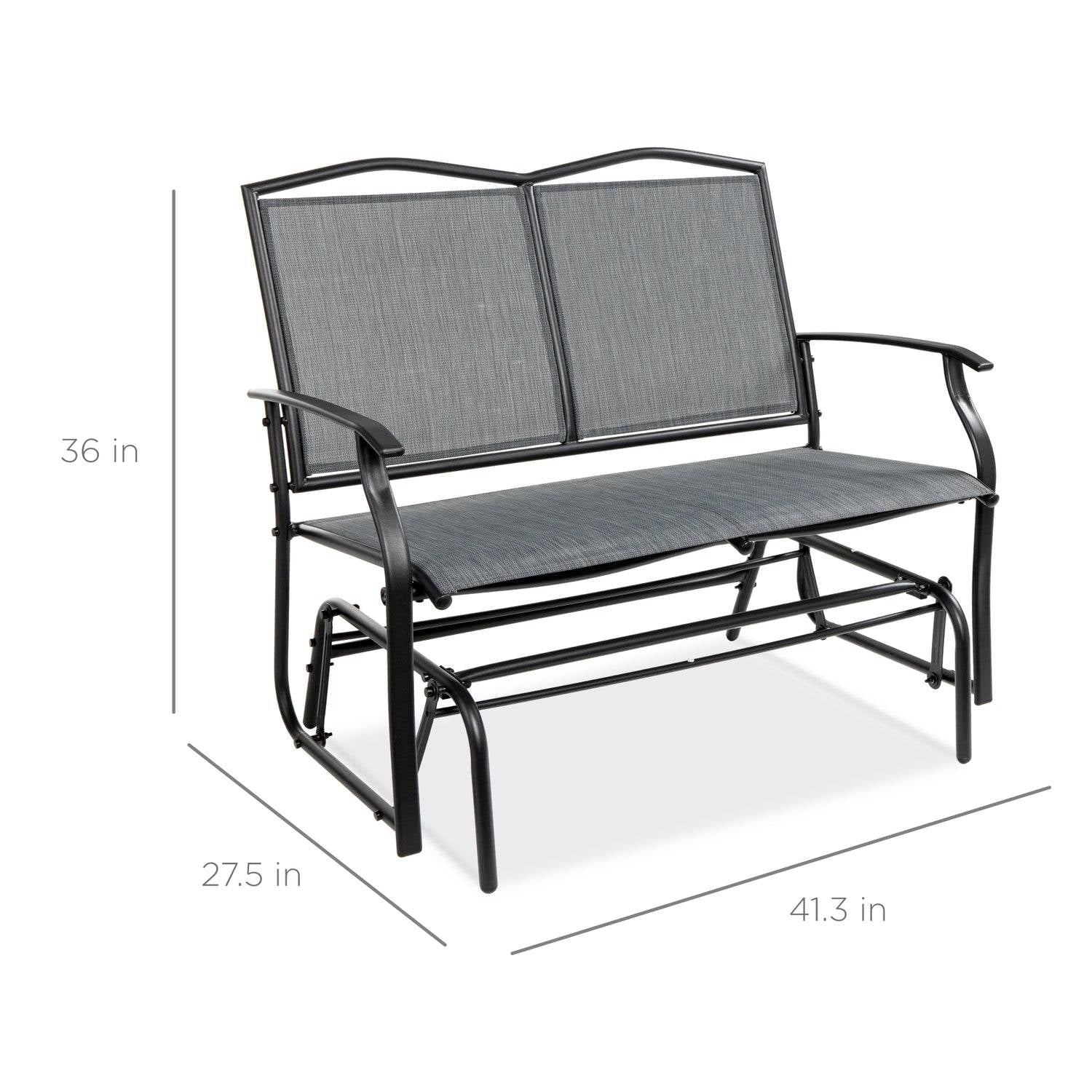 Glider Rocker Swing 2 Seater Mesh Patio Loveseat Swing Glider Rocker with Armrests in Grey ...