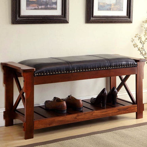 Wood Entryway Bench w/ Lower Rack for Shoes / Bins