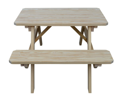 Pine Wood Table with Attached Benches
