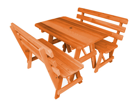 Table w/ 2 Backed Benches in Cedar